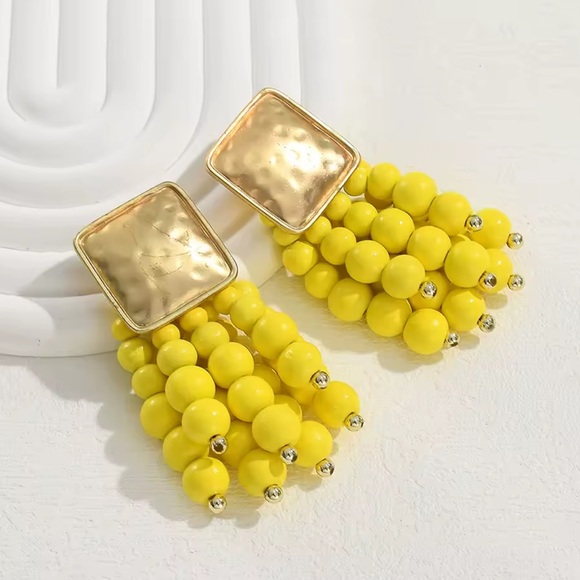 Zara Bold Yellow Beaded Statement Earrings NWT - Picture 1 of 13